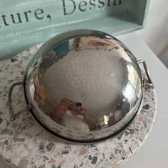 Stainless Steel Wok Like Hammered Serving Bowl with Handles - Picture 3 of 5